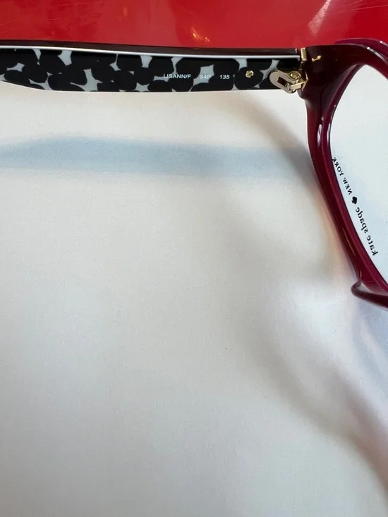 kate spade burgundy front with black-and-white patterned temples eyeglasses - Picture 7 of 10